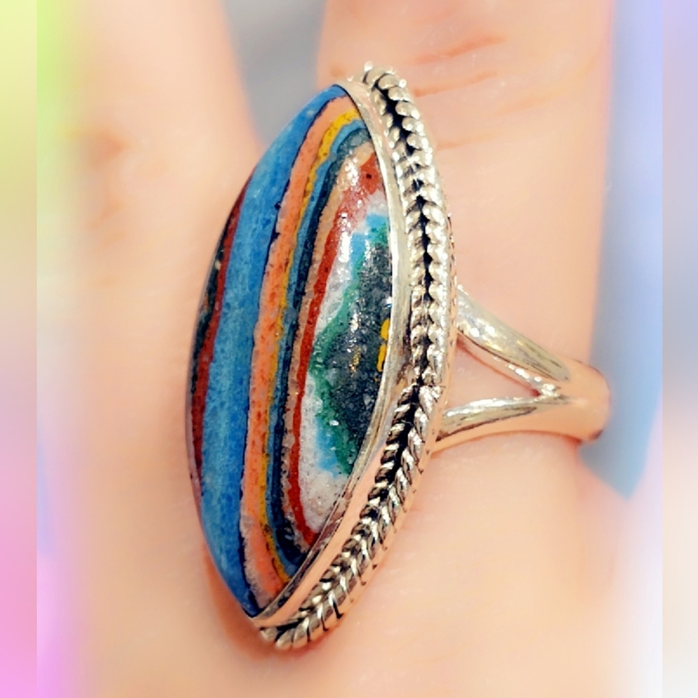 Rainbow Calsilica Sterling Gemstone Ring View 2